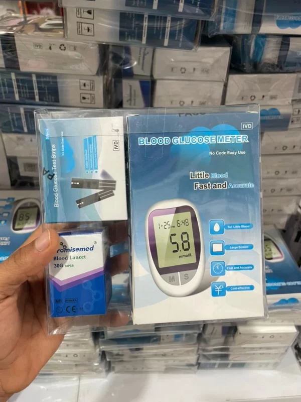 بسته‌بندی دستگاه اندازه‌گیری قند خون Blood Glucose Meter